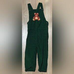 Monica + Andy Green Corduroy Cord Teddy Bear Embroidered Overalls Romper 4 4T